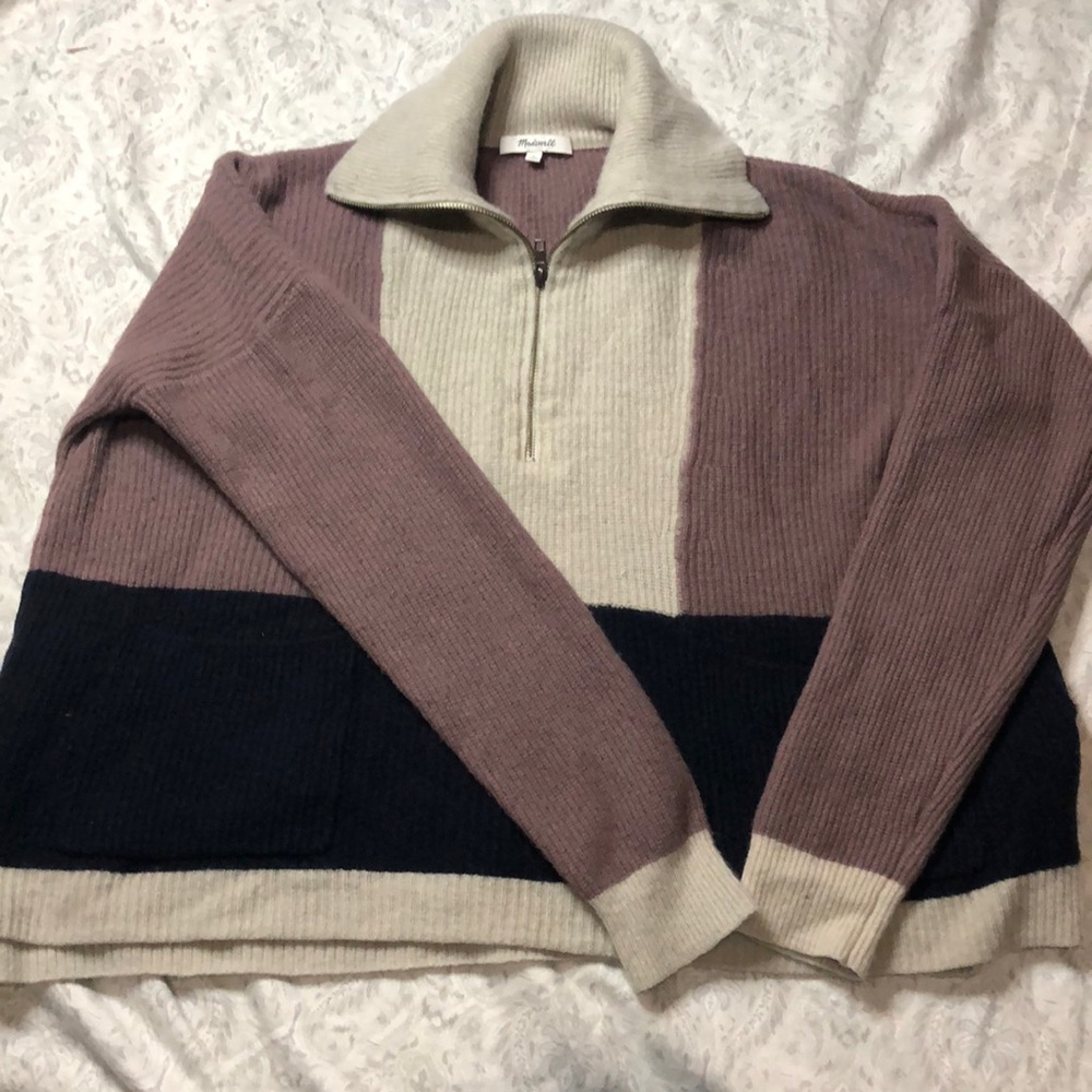 [MADEWELL] Glenbrook 1/2 Zip Color Block Wool Blend Sweater